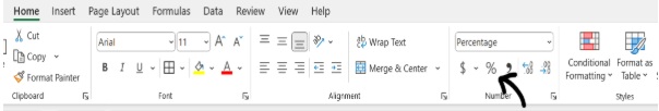 percentage in excel